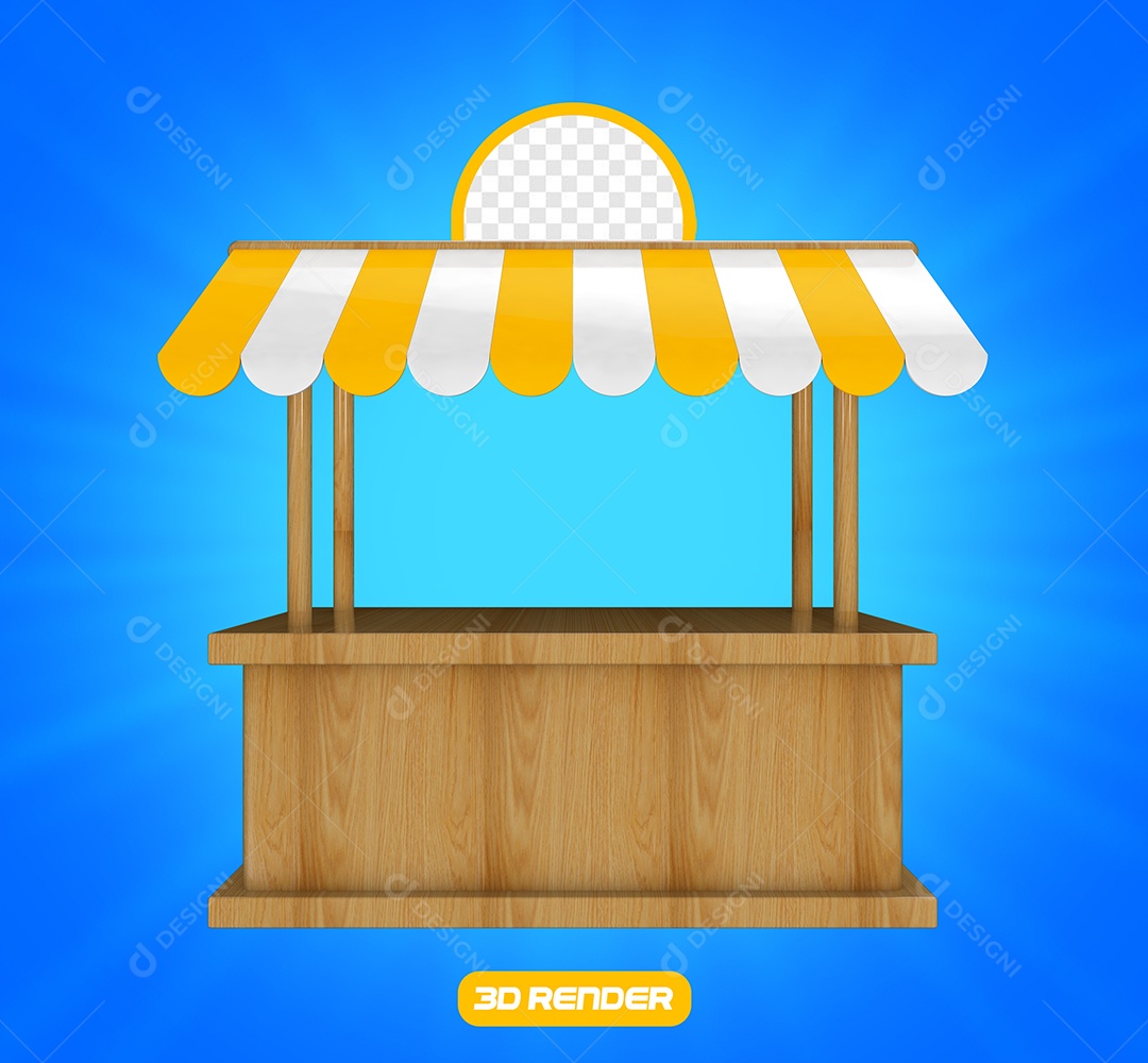 Barraca de Feira Elemento 3D Verde Branco Para Composição PSD