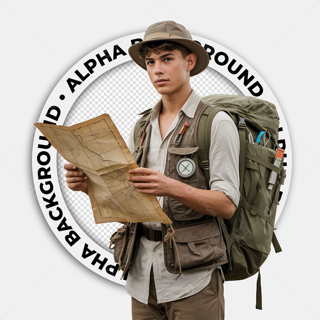 Personagem 3D Menino Caçador de Tesouro Para Composiçaõ PSD