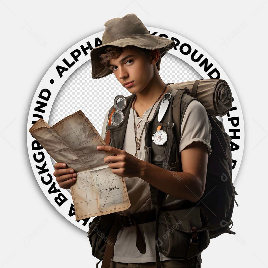 Personagem 3D Menino Caçador de Tesouro Para Composiçaõ PSD