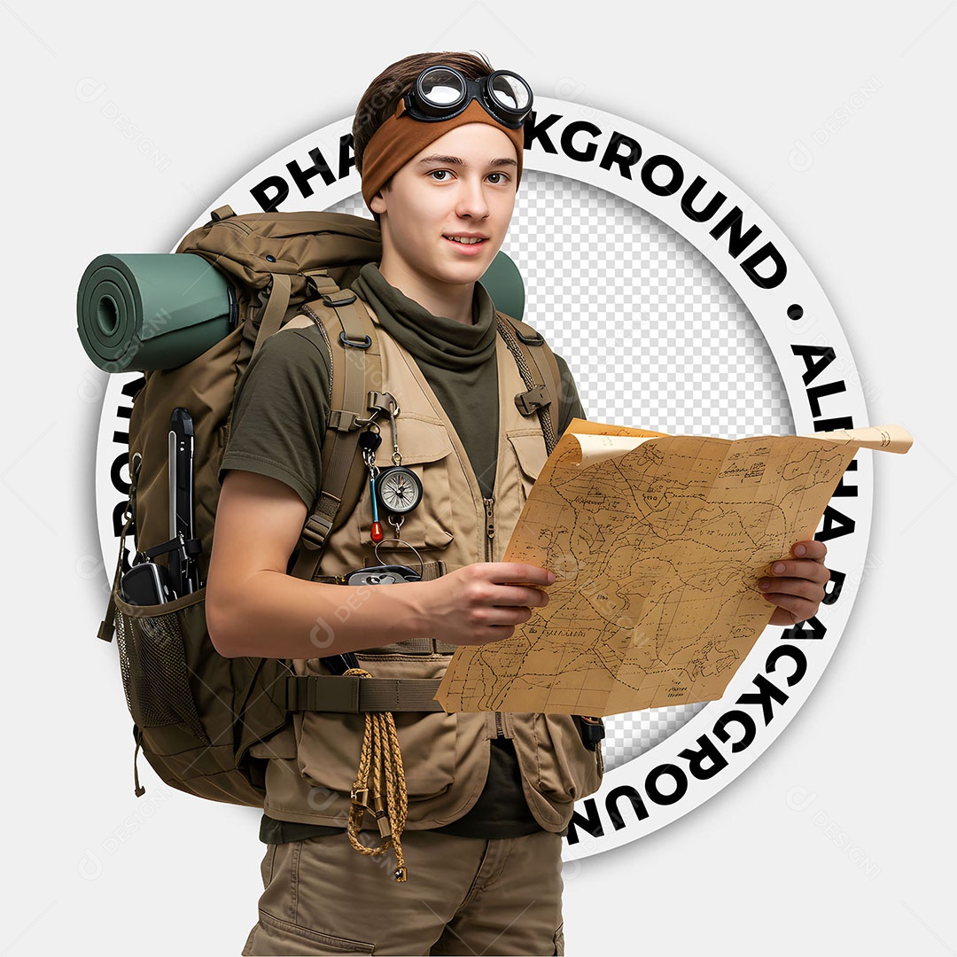 Personagem 3D Menino Caçador de Tesouro Para Composiçaõ PSD