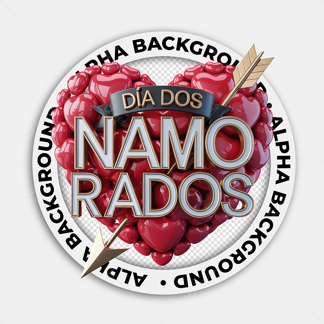 Selo 3D Dia dos Namorados para Composição PSD