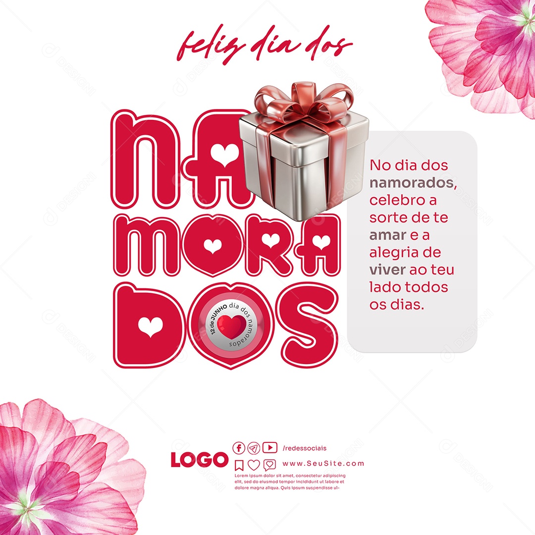 Feliz Dia dos Namorados 12 de junho Social Media PSD Editável