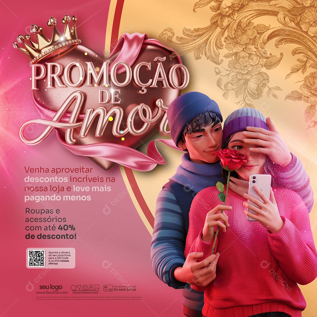 Feliz Dia dos Namorados 12 de junho Social Media PSD Editável