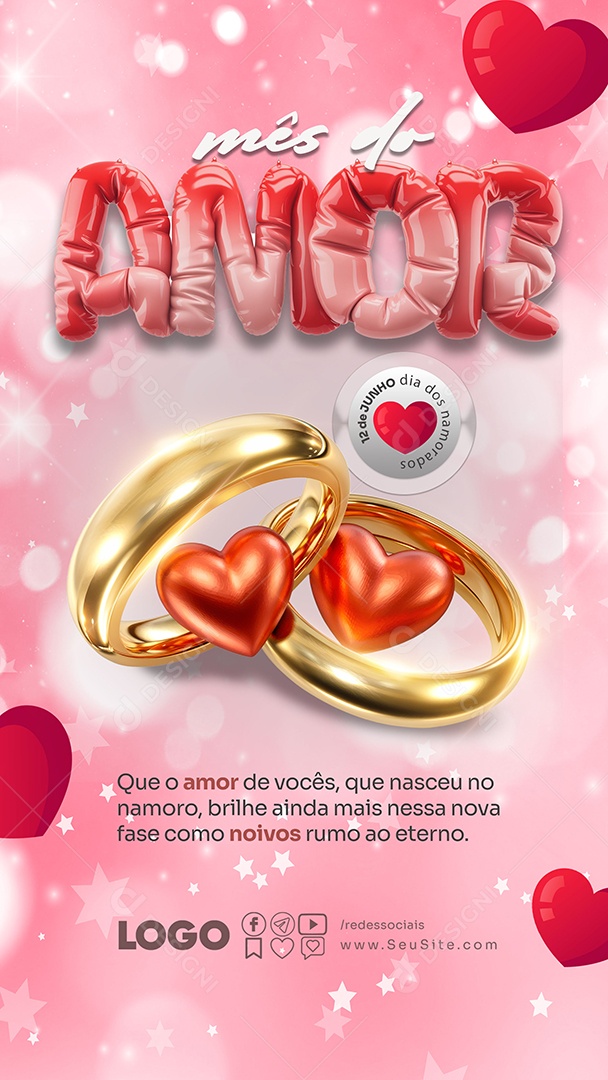 Story Feliz Dia dos Namorados 12 de junho Social Media PSD Editável