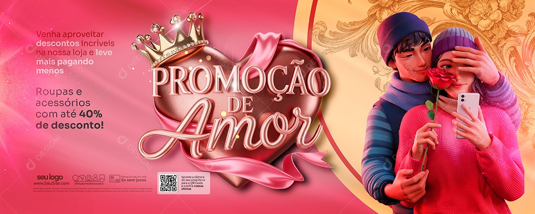 Banner Feliz Dia dos Namorados 12 de junho Social Media PSD Editável