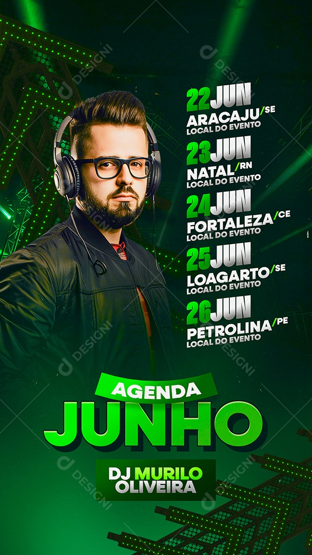 Story Flyer Agenda Junho DJ Murilo Oliveira Social Media PSD Editável