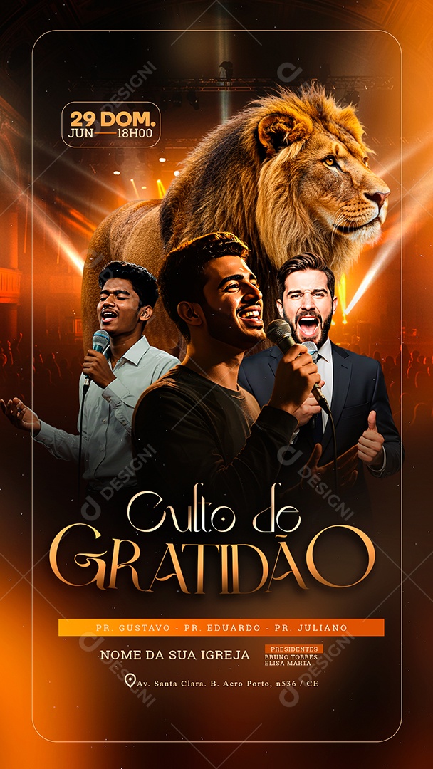 Story Gospel Culto de Gratidão Social Media PSD Editável