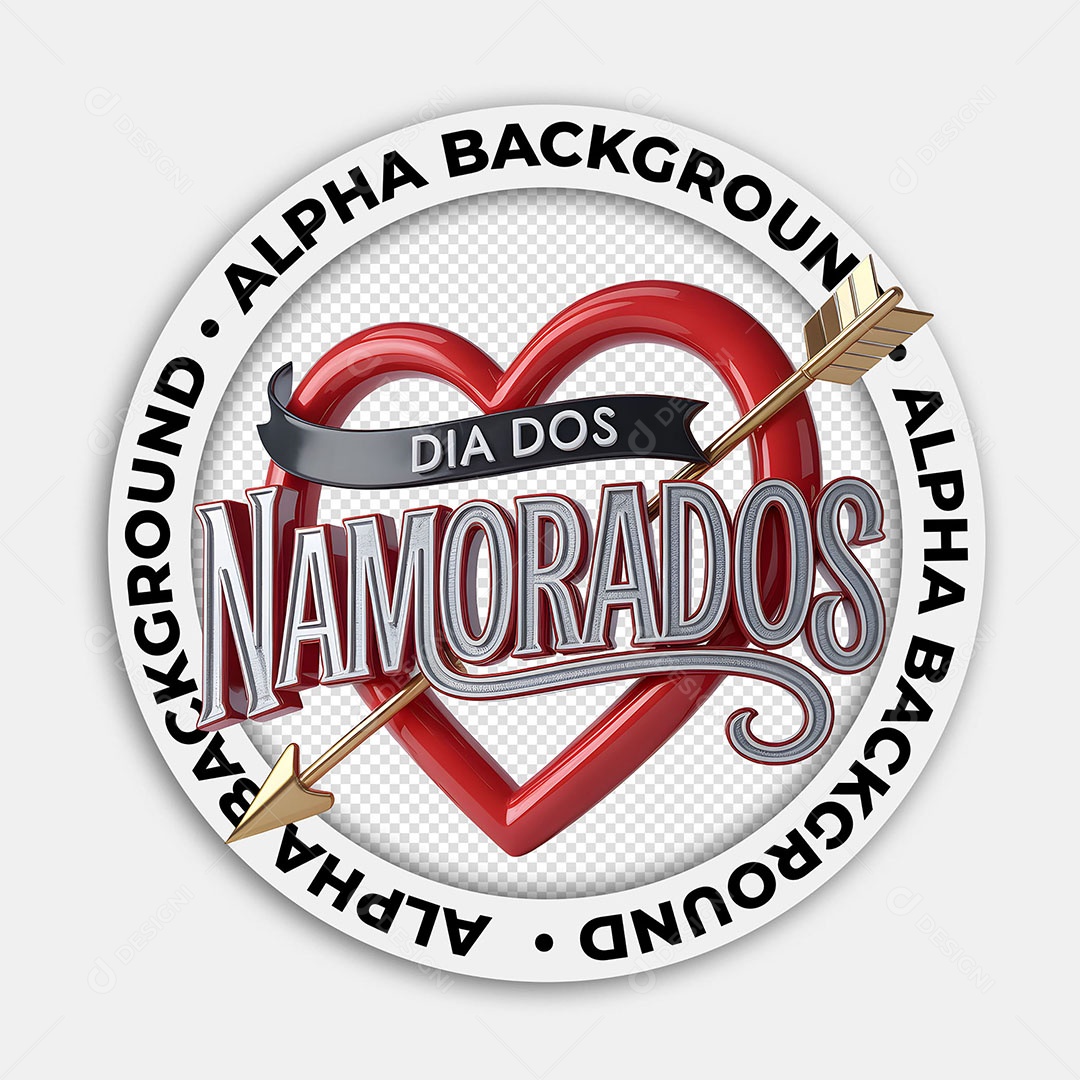 Selo 3D Dia dos Namorados para Composição PSD