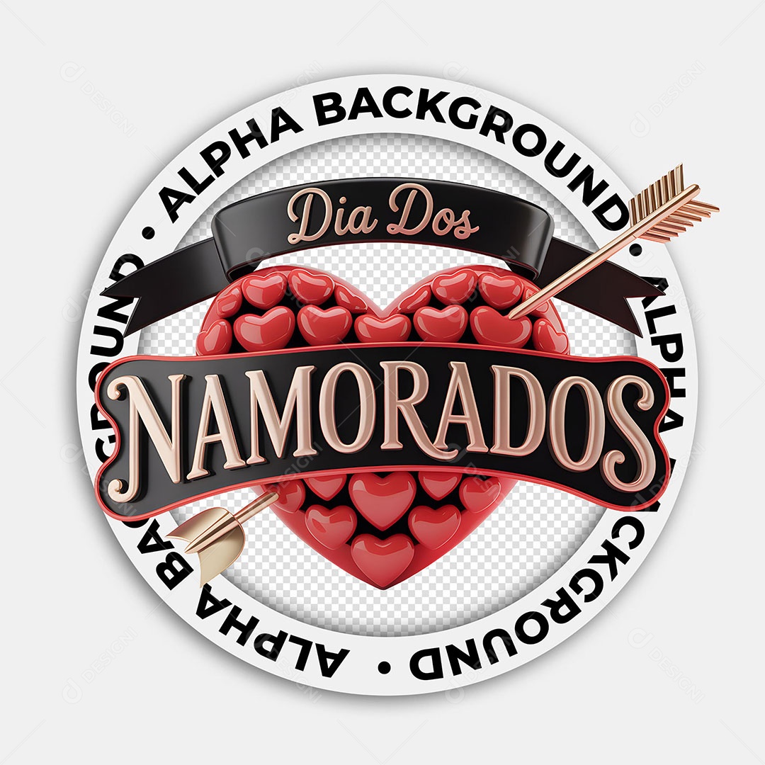 Selo 3D Dia dos Namorados para Composição PSD
