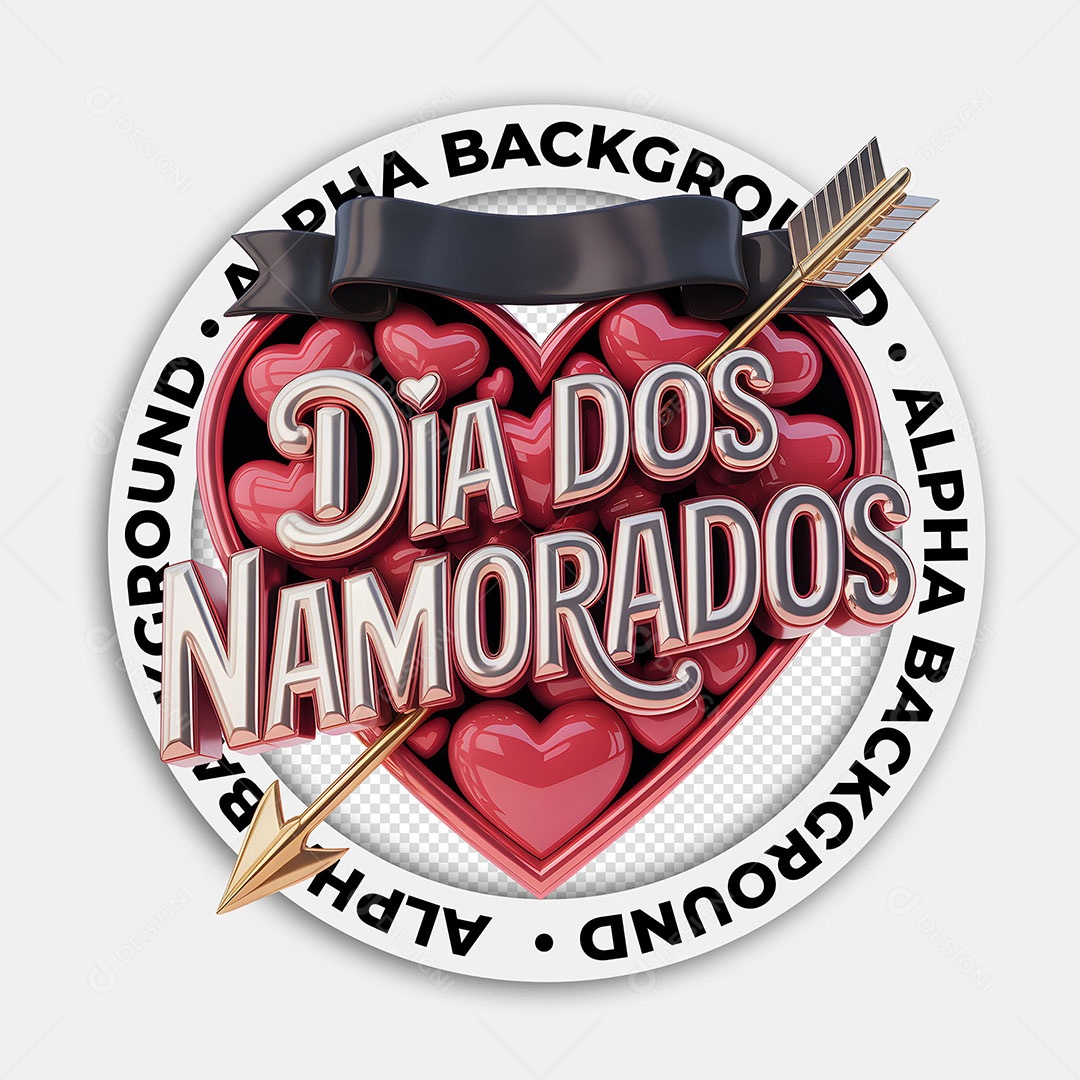 Selo 3D Dia dos Namorados para Composição PSD