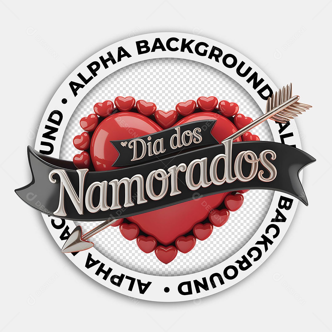 Selo 3D Dia dos Namorados para Composição PSD