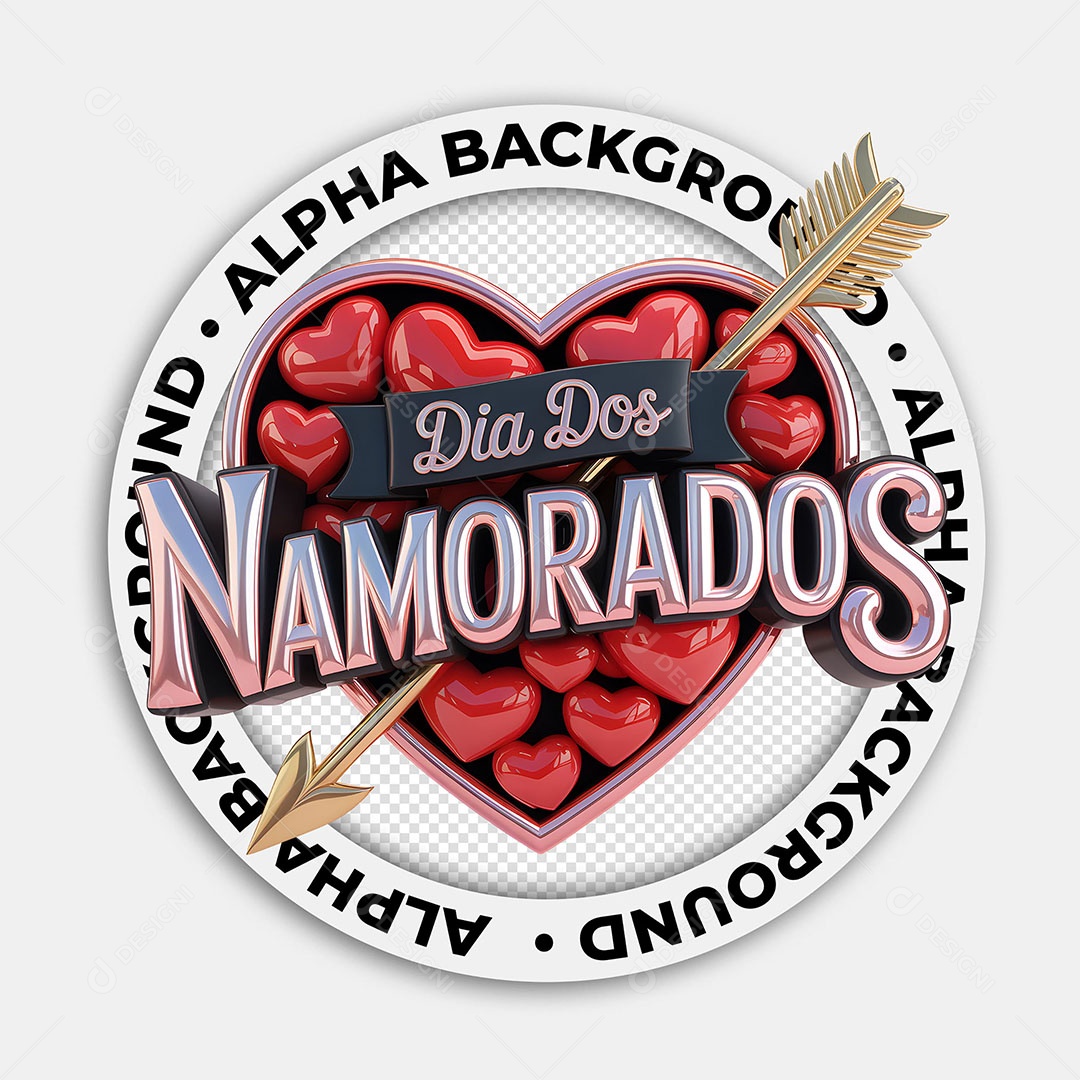 Selo 3D Dia dos Namorados para Composição PSD