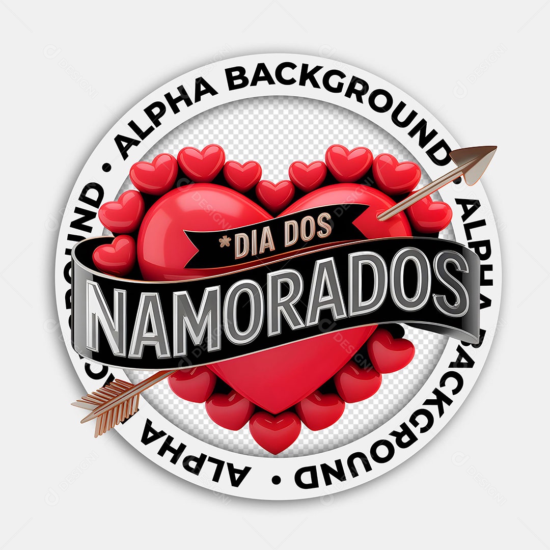 Selo 3D Dia dos Namorados para Composição PSD