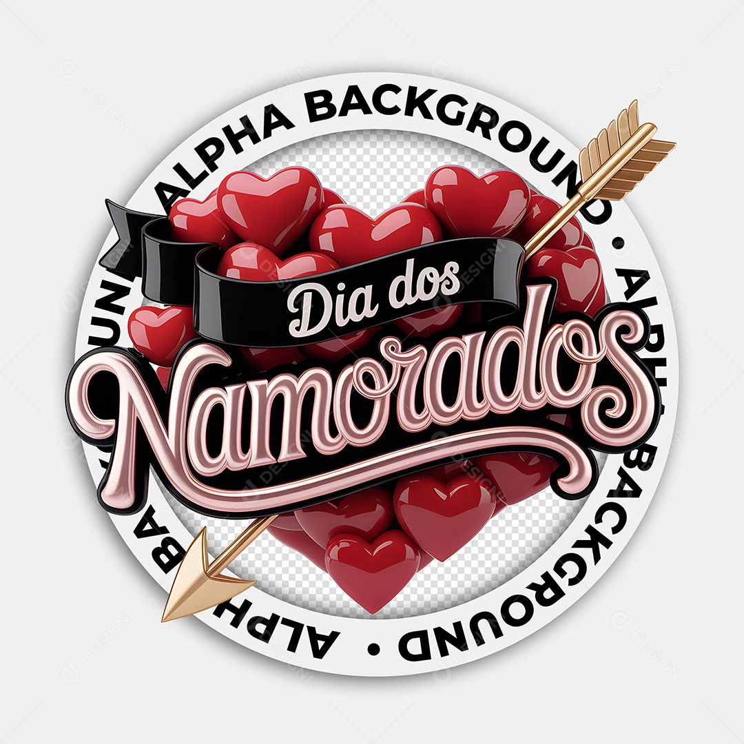 Selo 3D Dia dos Namorados para Composição PSD