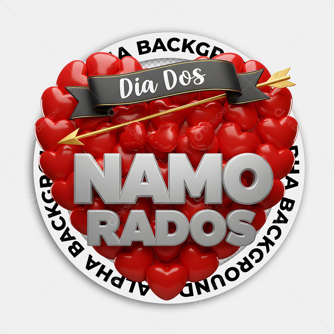 Selo 3D Dia dos Namorados para Composição PSD