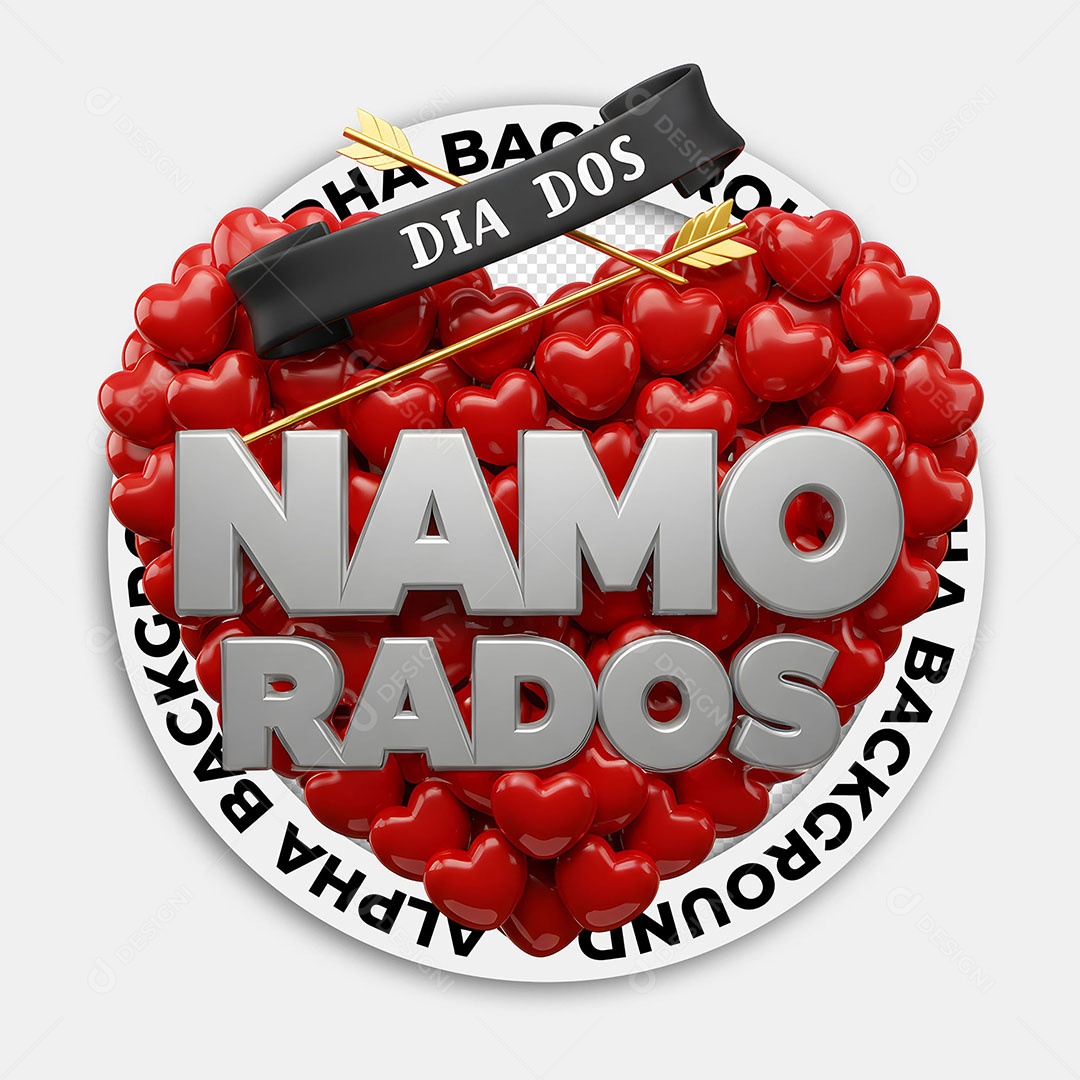 Selo 3D Dia dos Namorados para Composição PSD