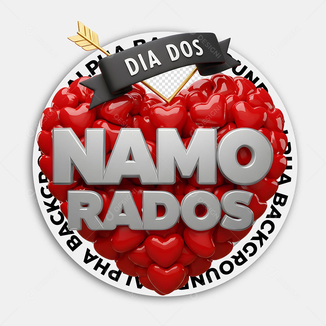 Selo 3D Dia dos Namorados para Composição PSD
