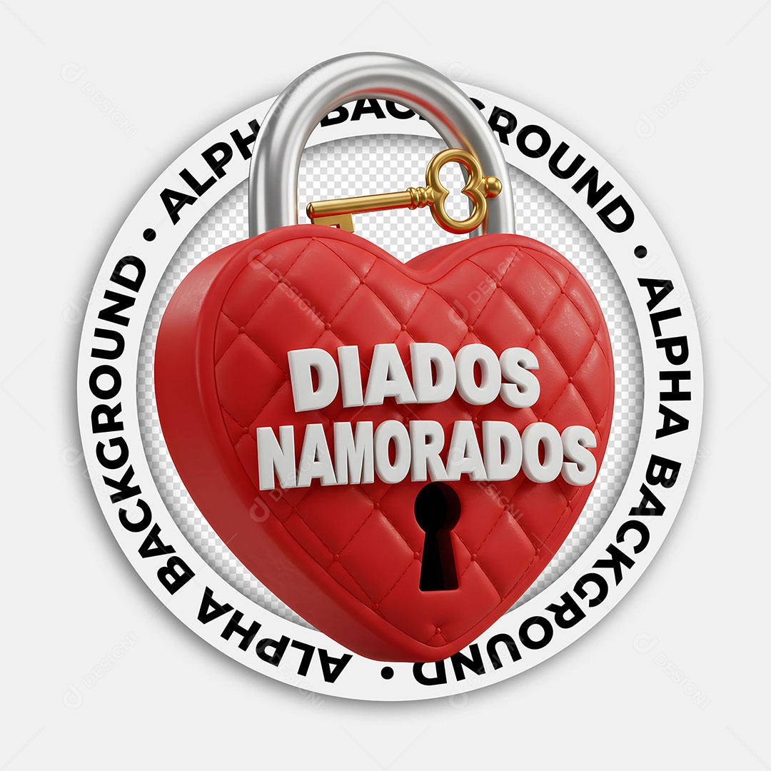 Selo 3D Dia dos Namorados para Composição PSD