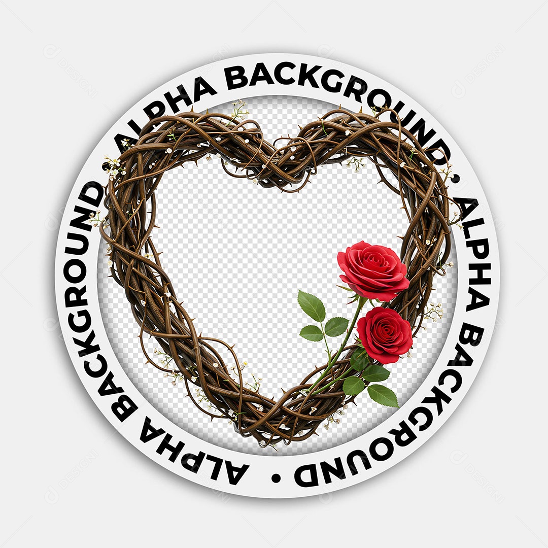 Elemento 3D Rosas e Raízes em Formato de Coração para Composição PSD