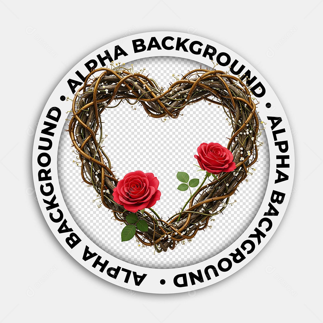 Elemento 3D Rosas e Raízes em Formato de Coração para Composição PSD