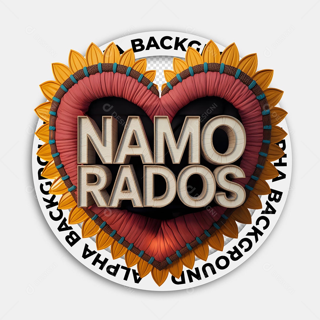 Selo 3D Coração Arraia dos Namorados para Composição PSD