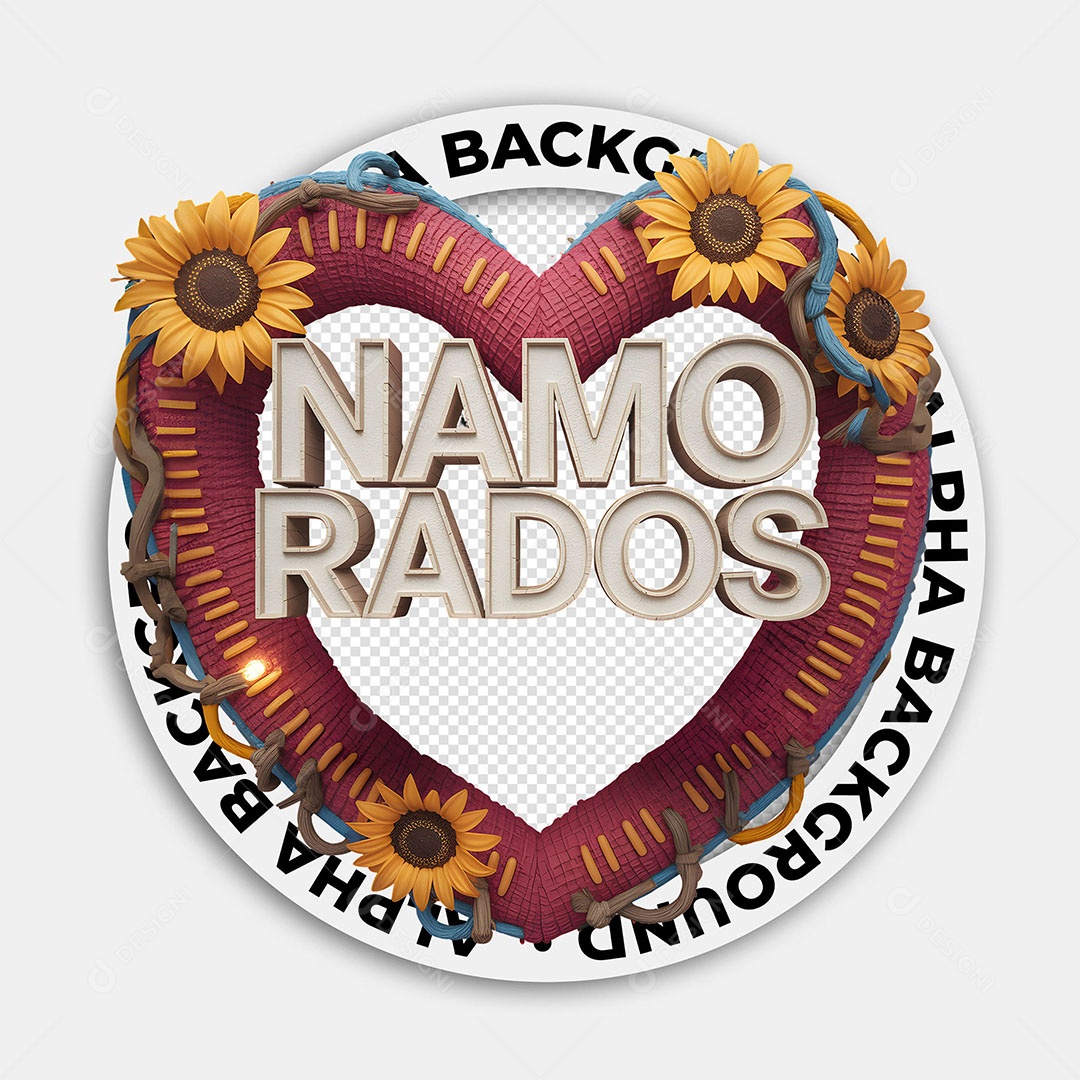 Selo 3D Coração Arraia dos Namorados para Composição PSD