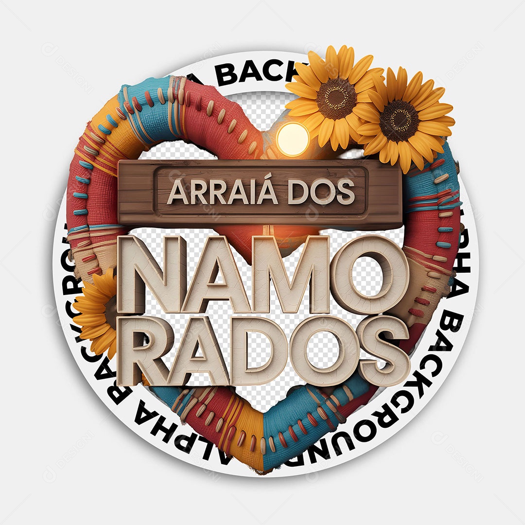 Selo 3D Coração Arraia dos Namorados para Composição PSD