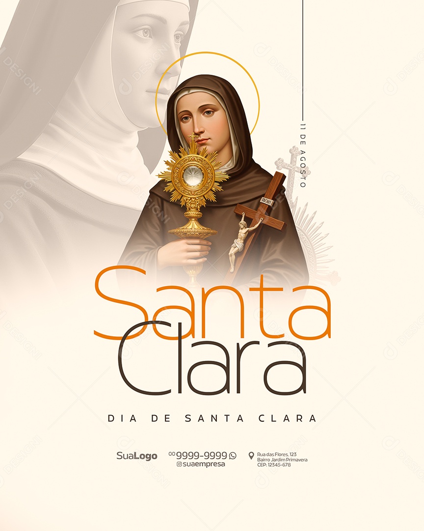 Social Media Dia de Santa Clara de Assis 11 de Agosto PSD Editável