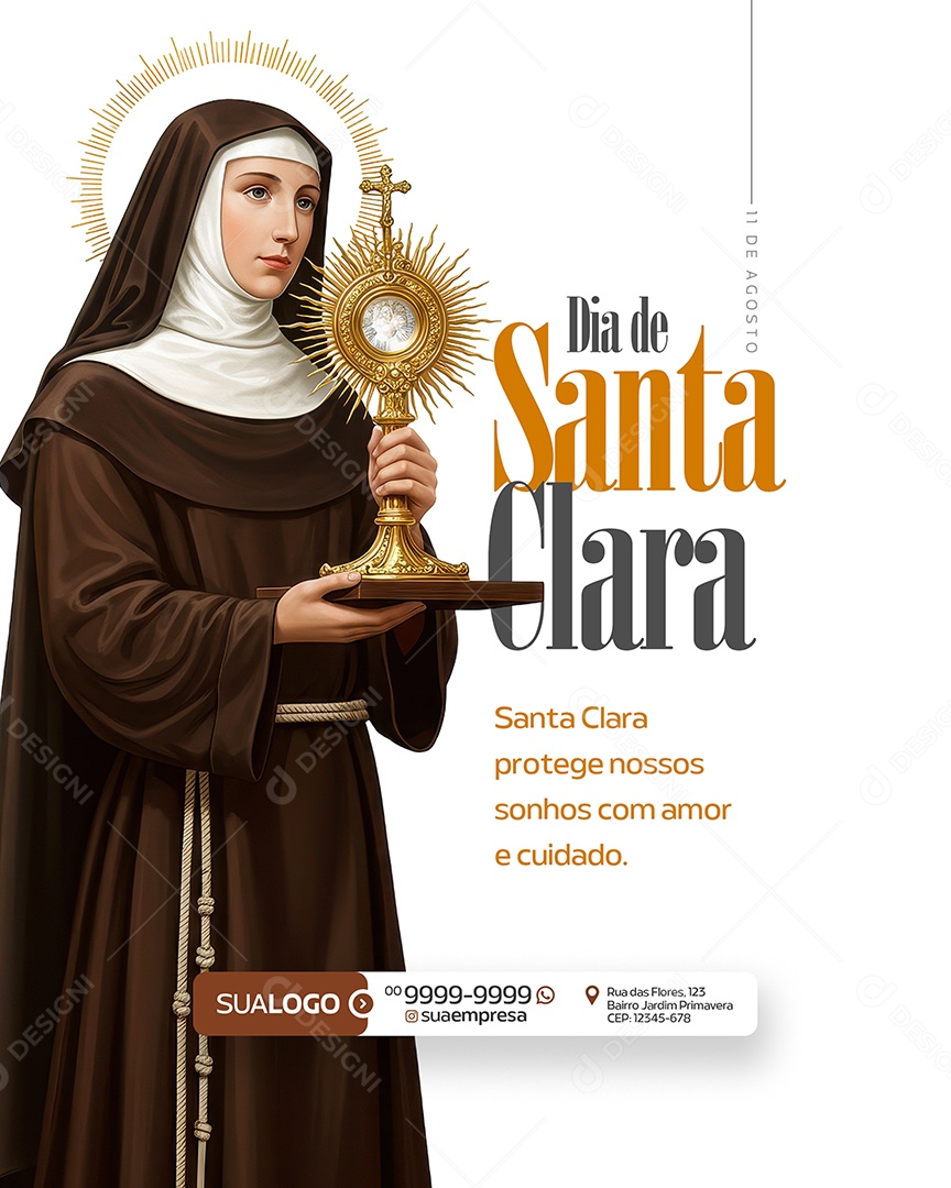 Social Media Dia de Santa Clara de Assis 11 de Agosto PSD Editável