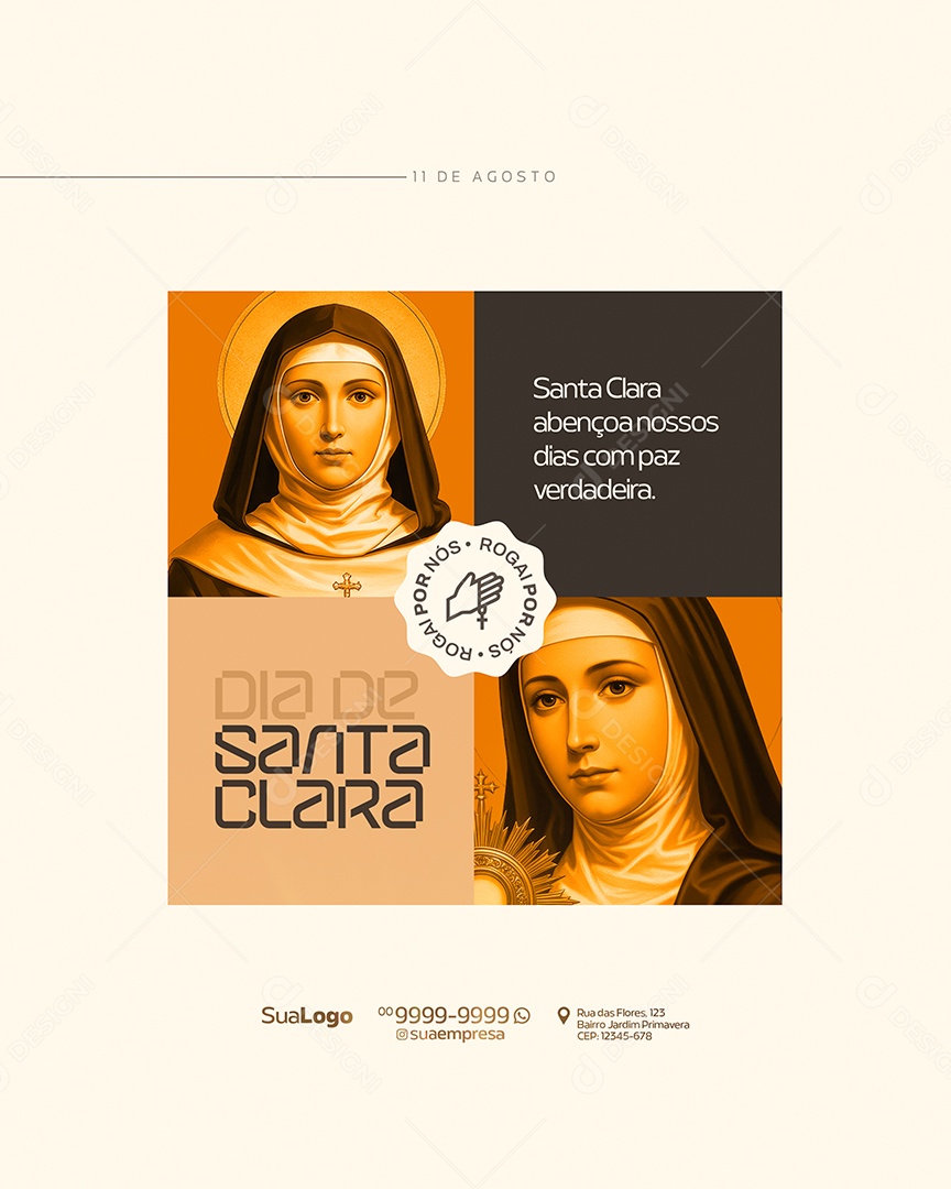 Social Media Dia de Santa Clara de Assis 11 de Agosto PSD Editável