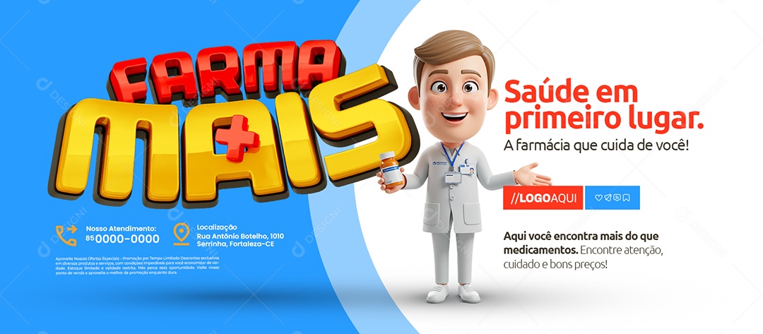 Banner Farma Mais Farmácia Saúde em Primeiro Lugar Social Media PSD Editável