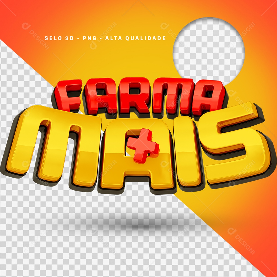 Farma Mais Selo 3D Vermelho e Amarelo para Composição PSD