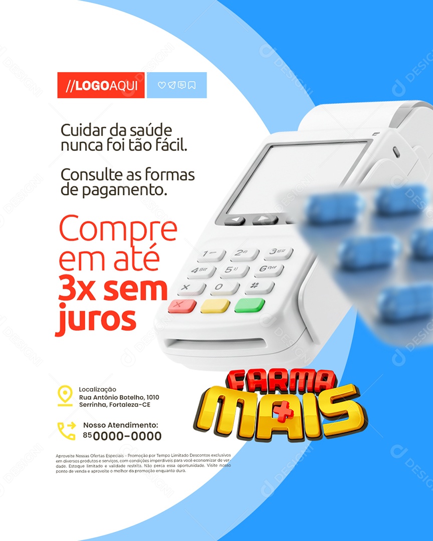 Farma Mais Farmácia Compre em Até 3x Sem Juros Social Media PSD Editável