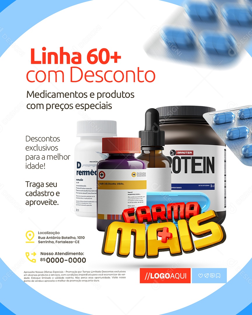 Farma Mais Farmácia Linha 60 Mais com Desconto Social Media PSD Editável