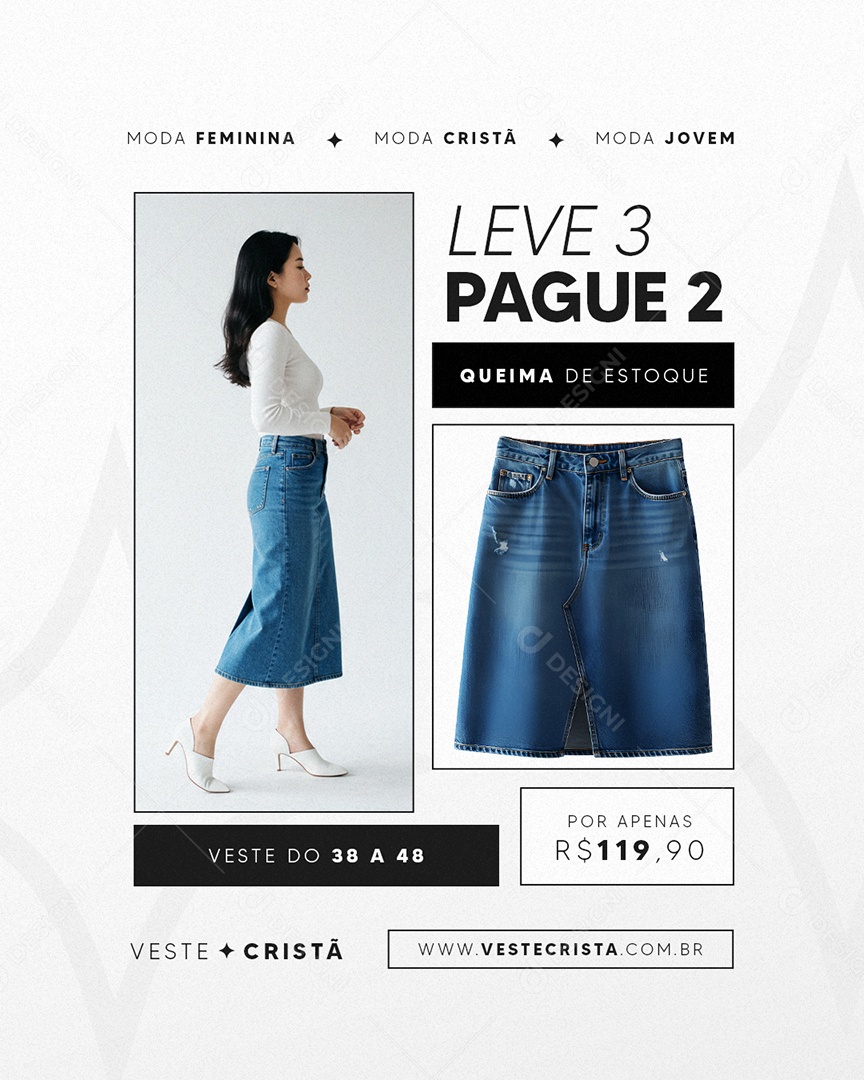 Loja de Moda Cristã Leve Três Pague Dois Social Media PSD Editável