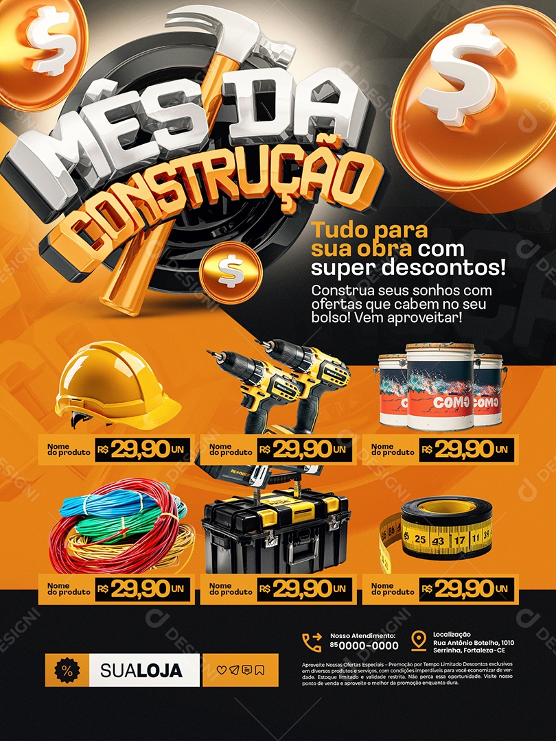 Mês da Construção Tudo para Sua Obra Encarte Social Media PSD Editável