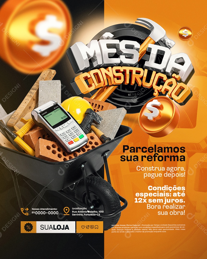 Mês da Construção Parcelamos Sua Reforma Social Media PSD Editável