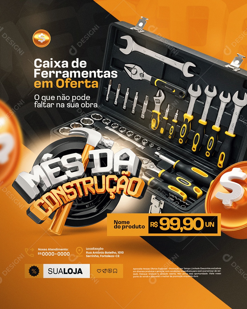 Mês da Construção Caixa de Ferramentas em Oferta Social Media PSD Editável
