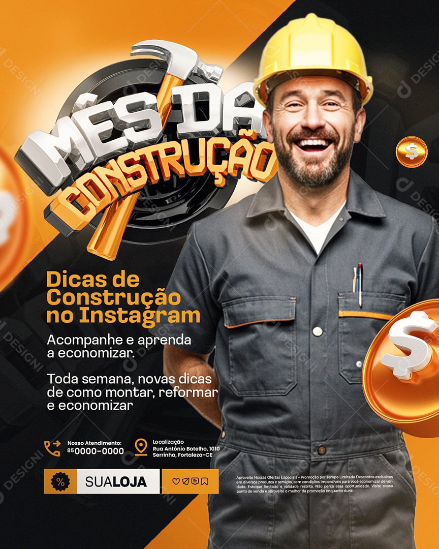 Mês da Construção Dicas Social Media PSD Editável