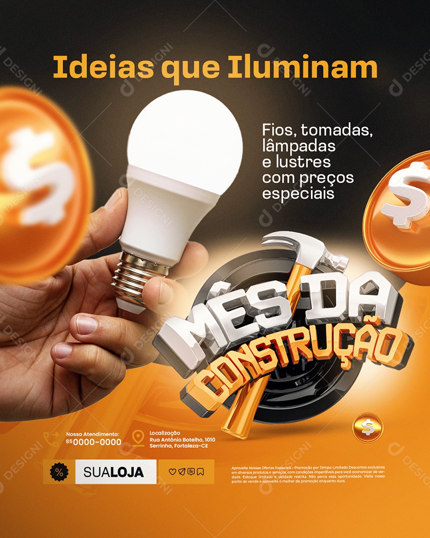 Mês da Construção Fios Tomada Social Media PSD Editável