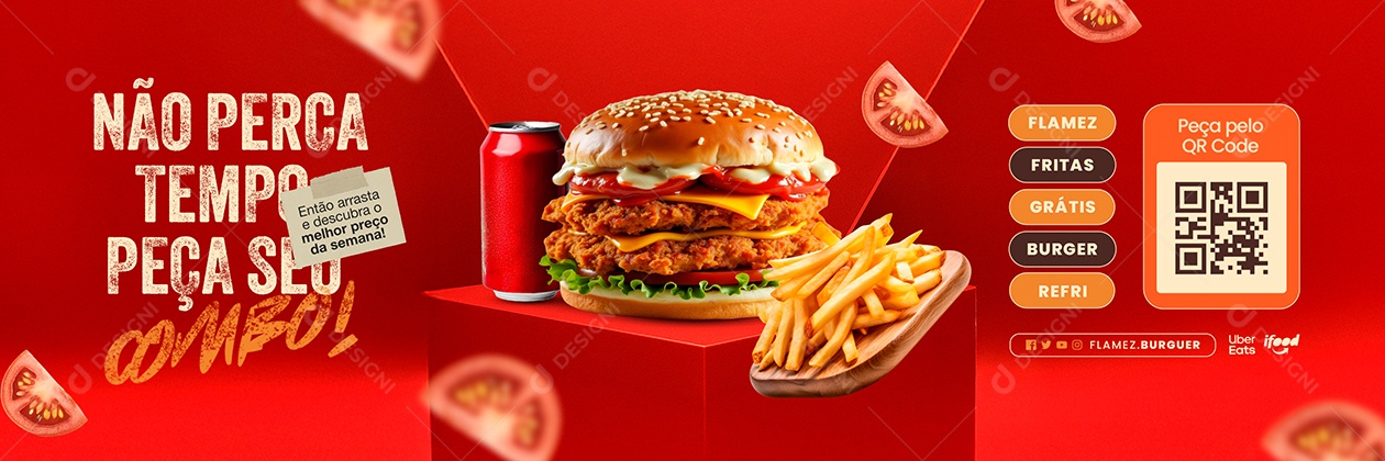 Carrossel Hamburgueria Não Perca Tempo Peça seu Combo Social Media PSD Editável