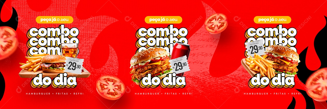 Carrossel Hamburgueria Peça Já o Seu Combo Social Media PSD Editável