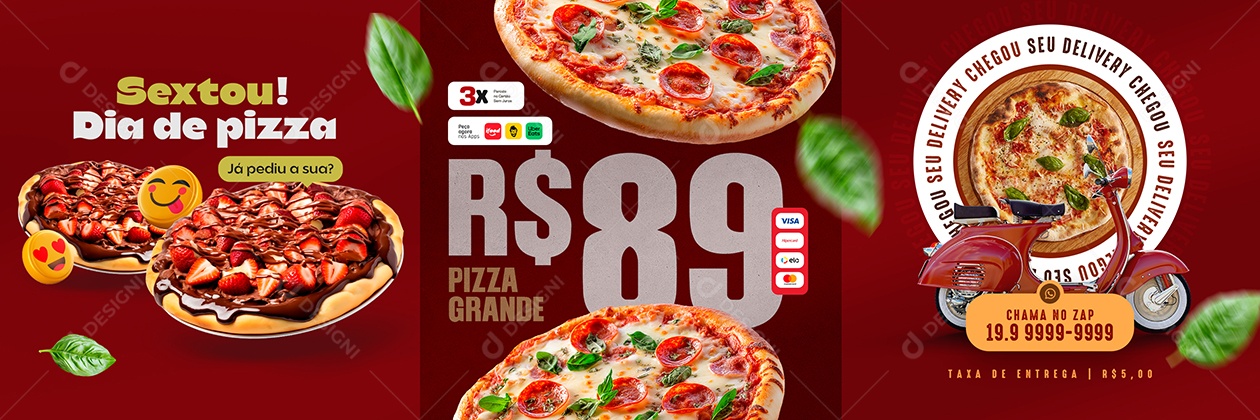 Carrossel Pizzaria Sextou Dia de Pizza Social Media PSD Editável