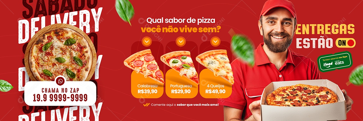 Carrossel Pizzaria Sábado Delivery Social Media PSD Editável