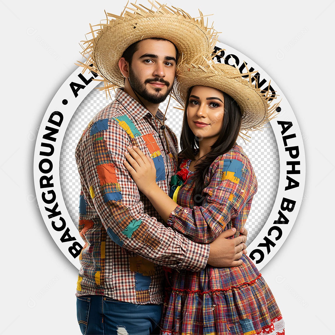 Personagens 3D Casal Caipira Festa Junina para Composição PSD