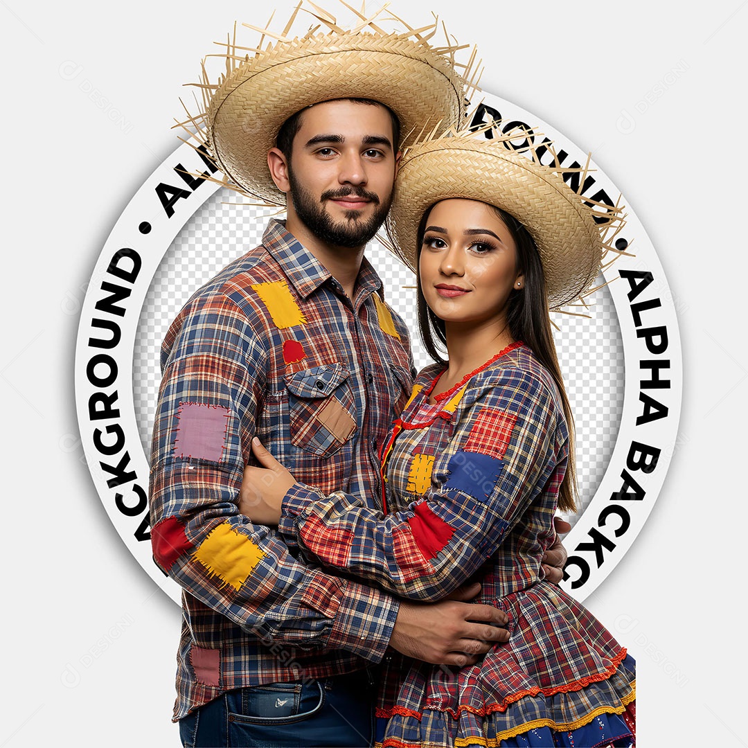 Personagens 3D Casal Caipira Festa Junina para Composição PSD