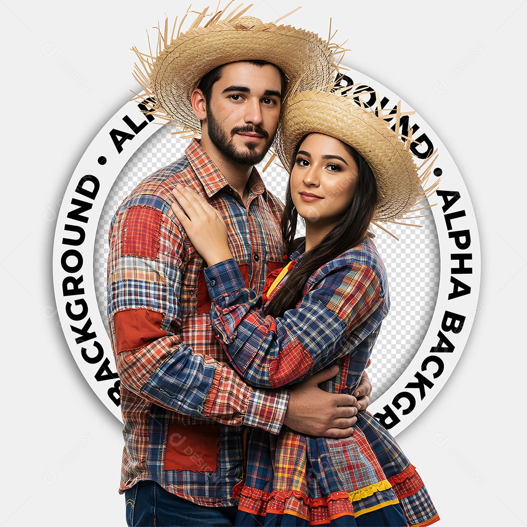 Personagens 3D Casal Caipira Festa Junina para Composição PSD