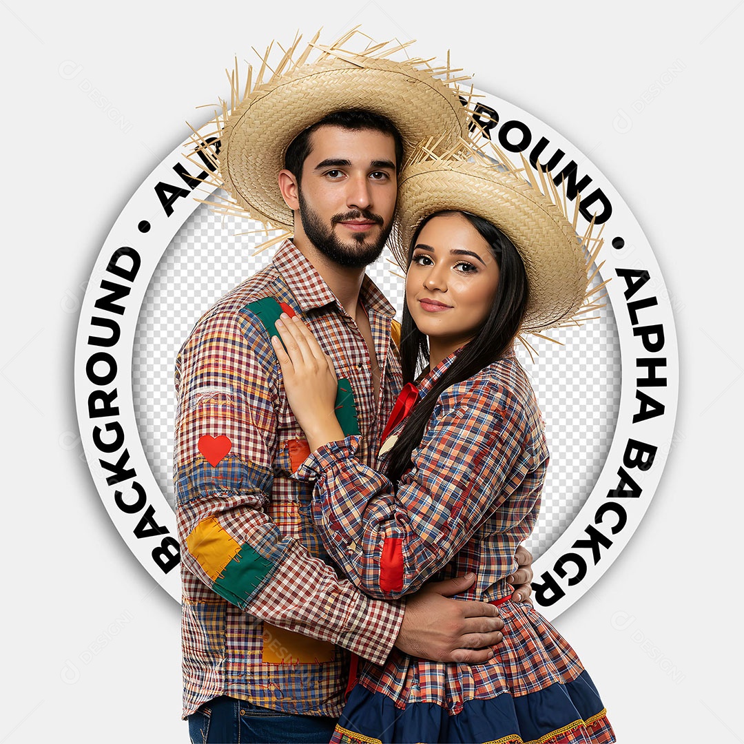 Personagens 3D Casal Caipira Festa Junina para Composição PSD