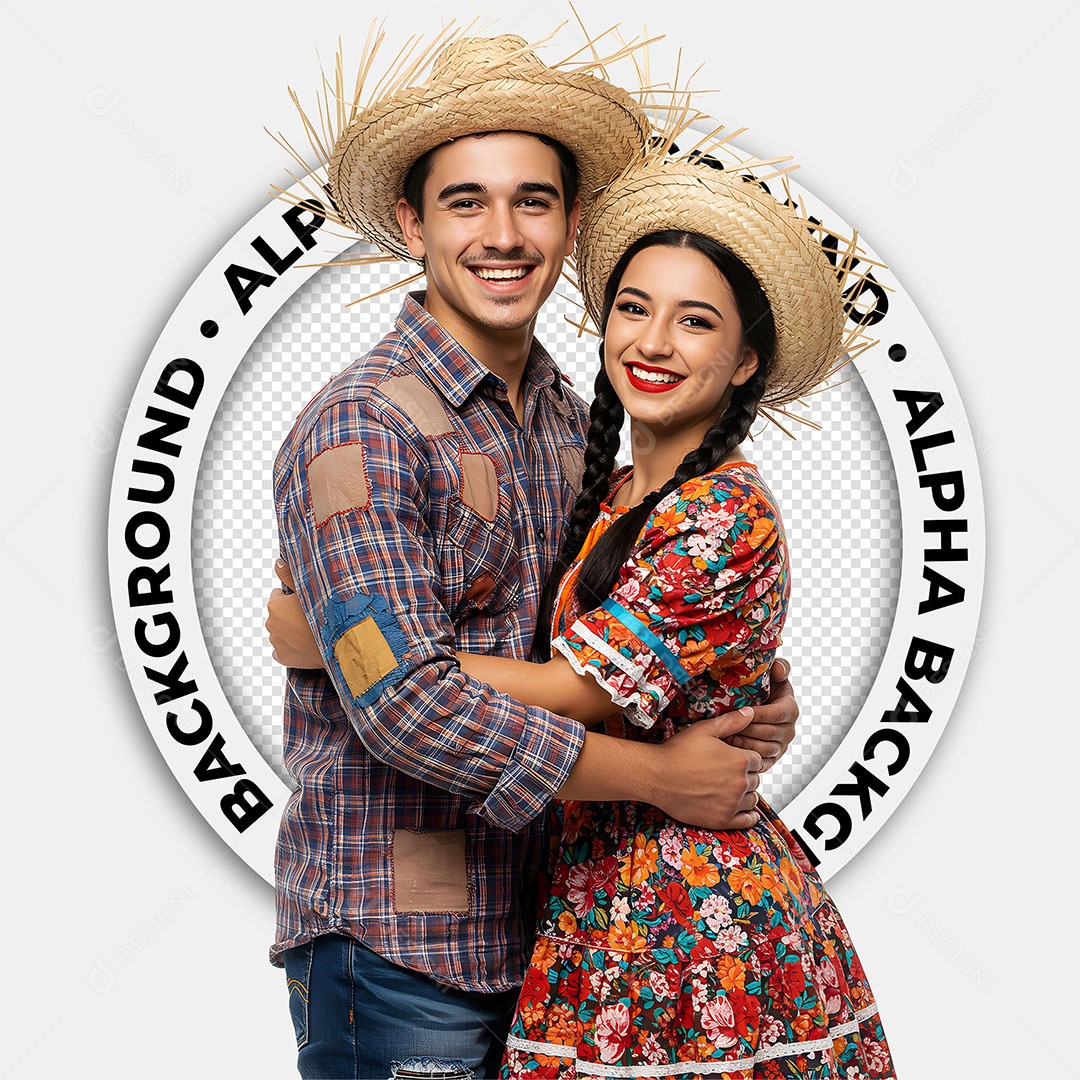 Personagens 3D Casal Caipira Festa Junina para Composição PSD