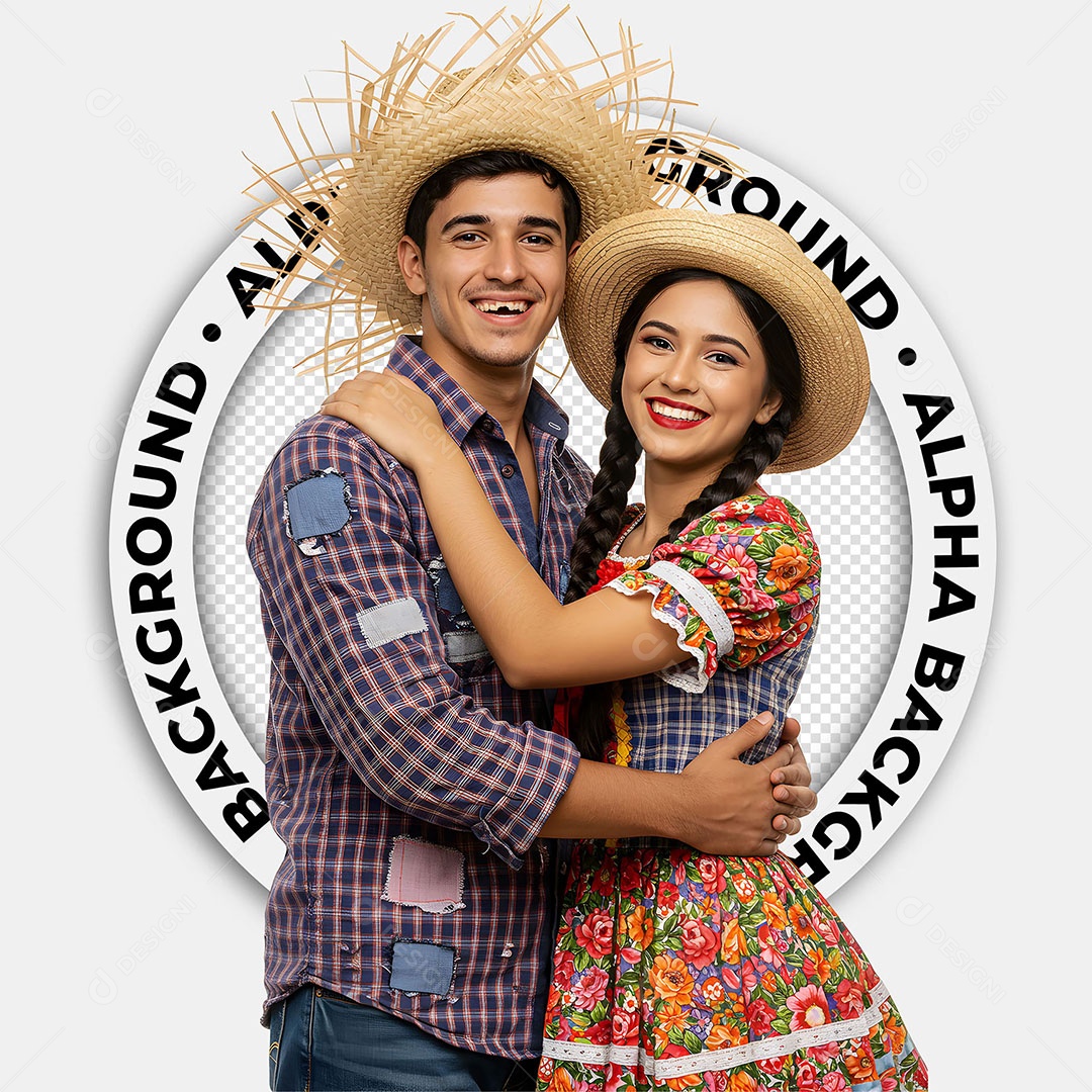 Personagens 3D Casal Caipira Festa Junina para Composição PSD